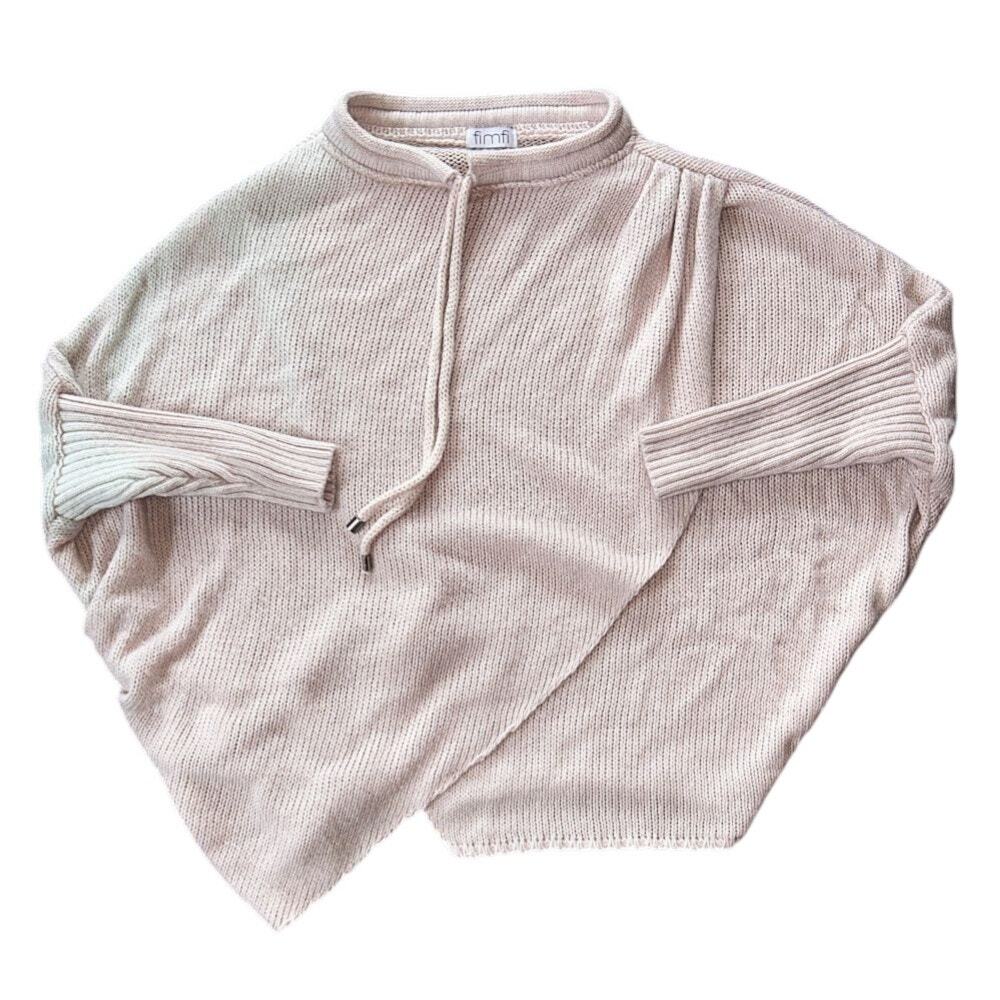 Fimfi Asymmetric Batwing Sleeve Pink & White Knitted Poncho Sweater S/M